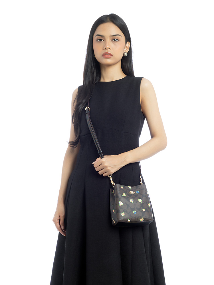 C7270 Signature Vintage Rose Town Mini Bucket Bag Brown Multi 