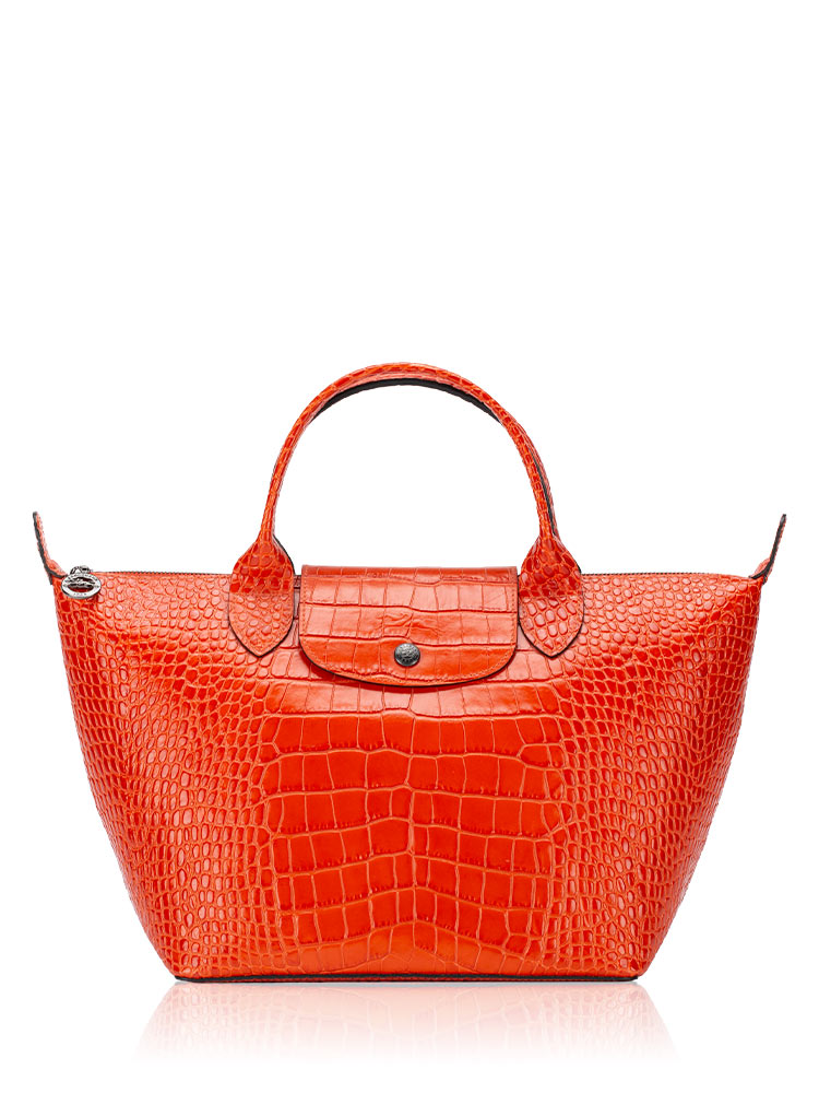 Le Pliage Cuir Croco Medium Tote Orange