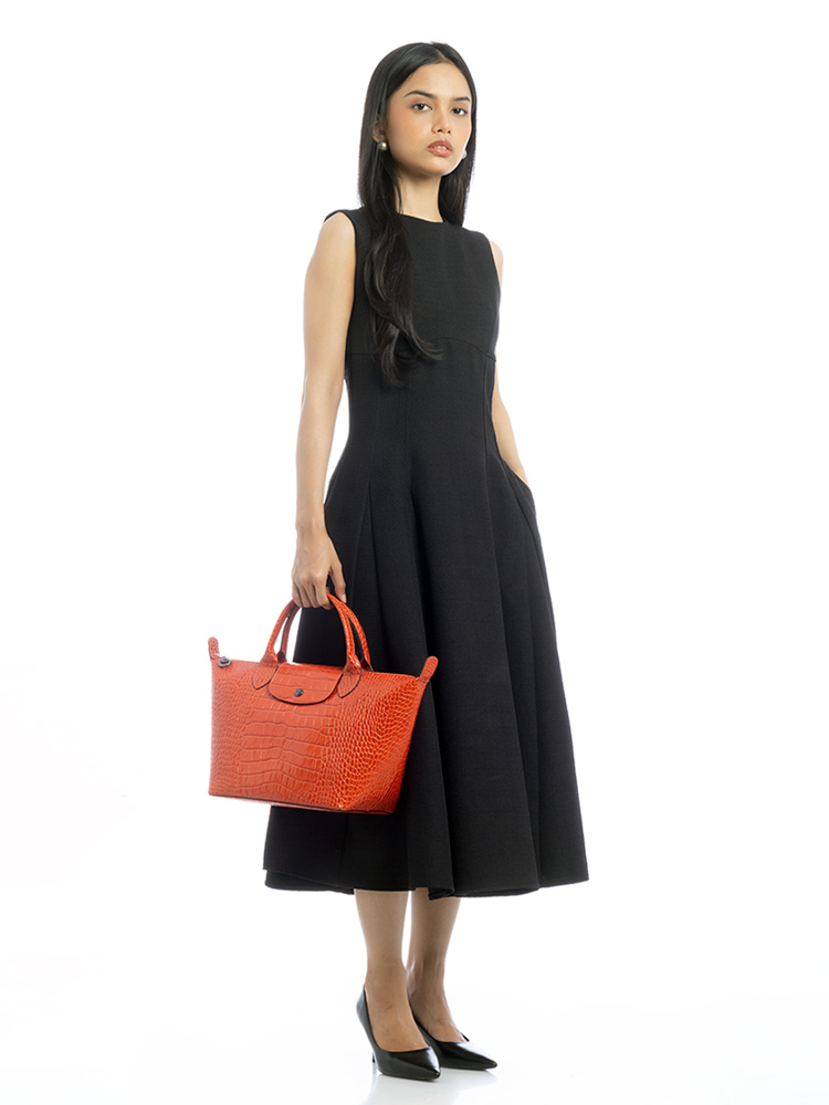 Le Pliage Cuir Croco Medium Tote Orange