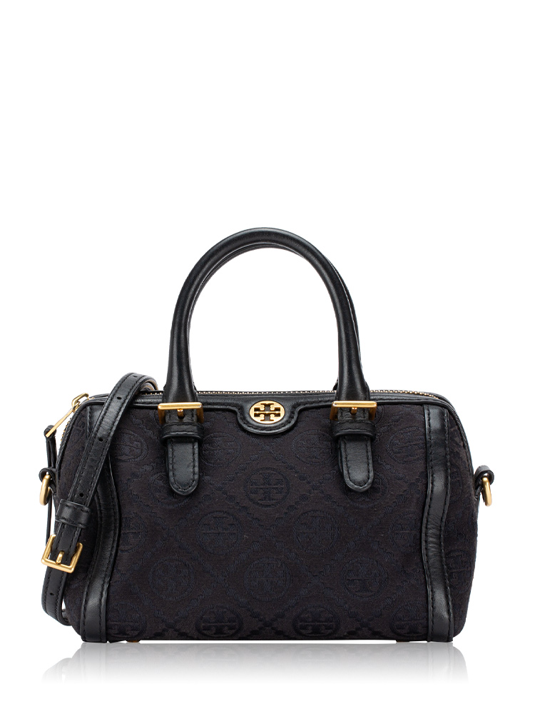 T Monogram Jacquard Barrel Bag Black