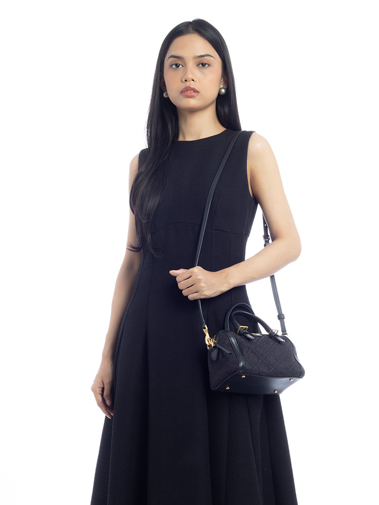 T Monogram Jacquard Barrel Bag Black
