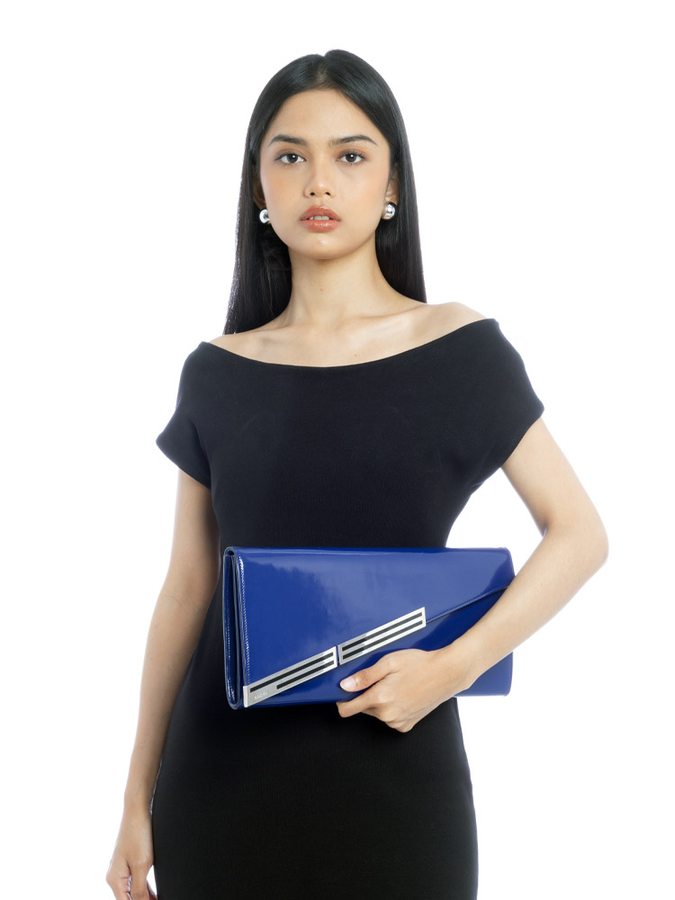 Patent Leather Maxi Envelope Clutch Blue