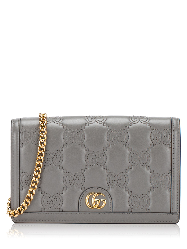 Calfskin GG Matelasse Chain Wallet Grey
