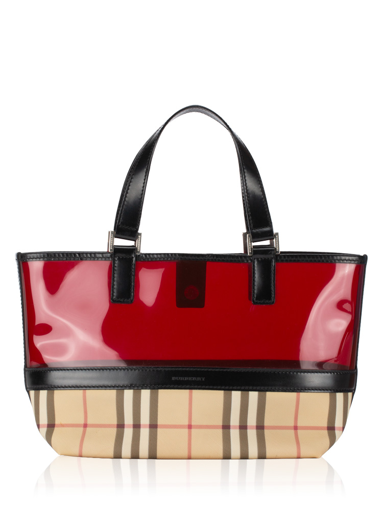 Vinyl Nova Check Tote Bag Beige Red