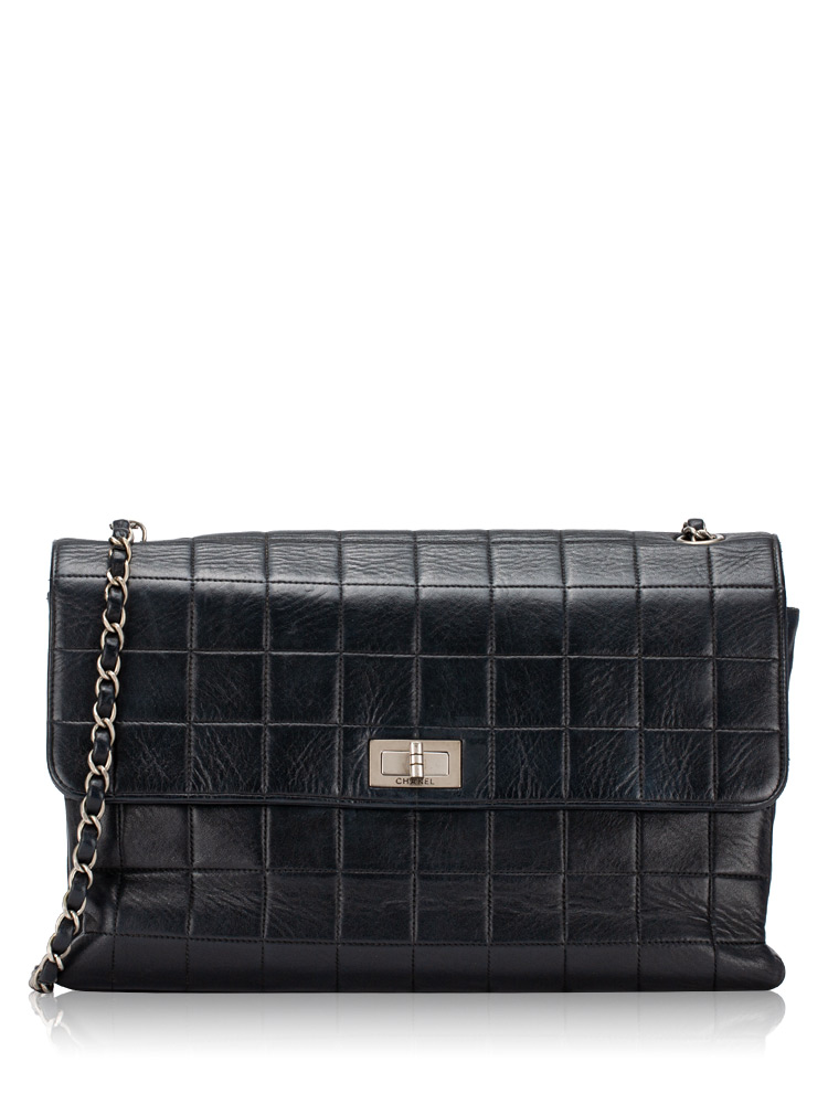 Vintage Lambskin Reissue 2.55 Chocolate Bar Flap Bag Black
