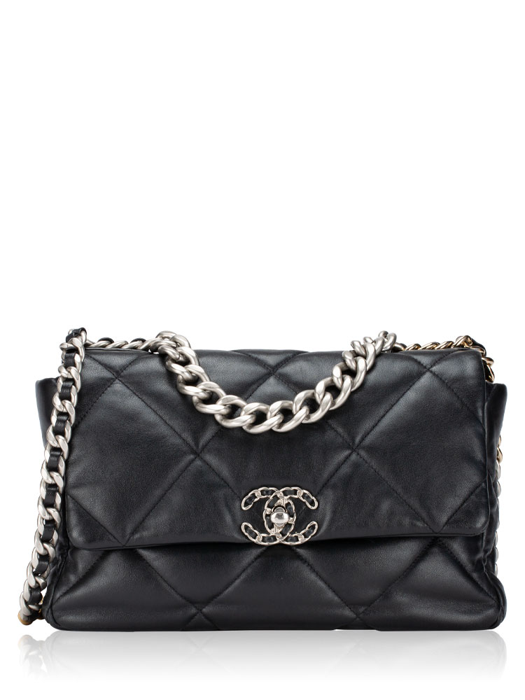Lambskin Chanel 19 Large Flap Bag Black