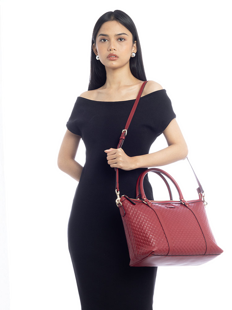 Soft Microguccissima Medium Zip Satchel Rosso