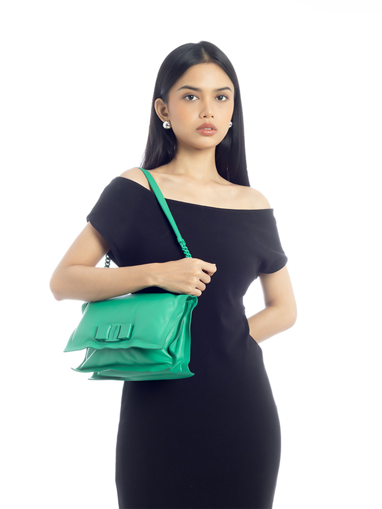 Calfskin Viva Bow Small Shoulder Bag Green