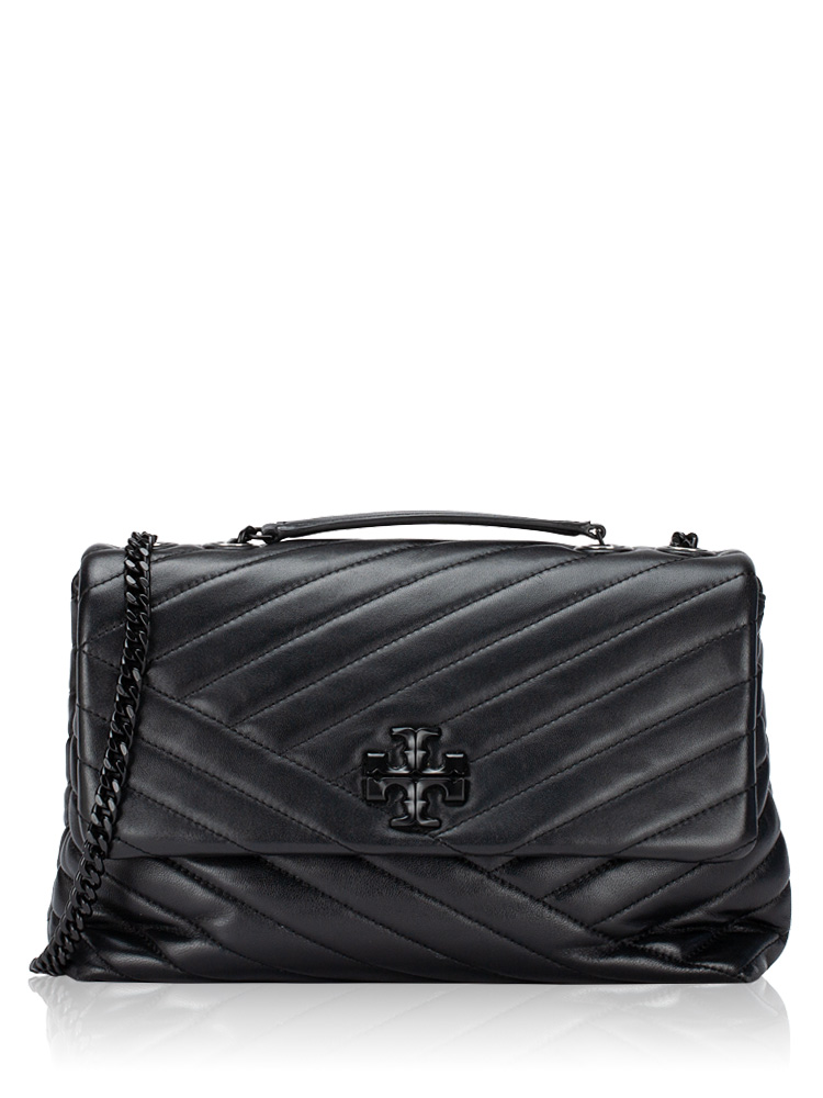 Kira Chevron Powder Coated Convertible Shoulder Bag Black Silver