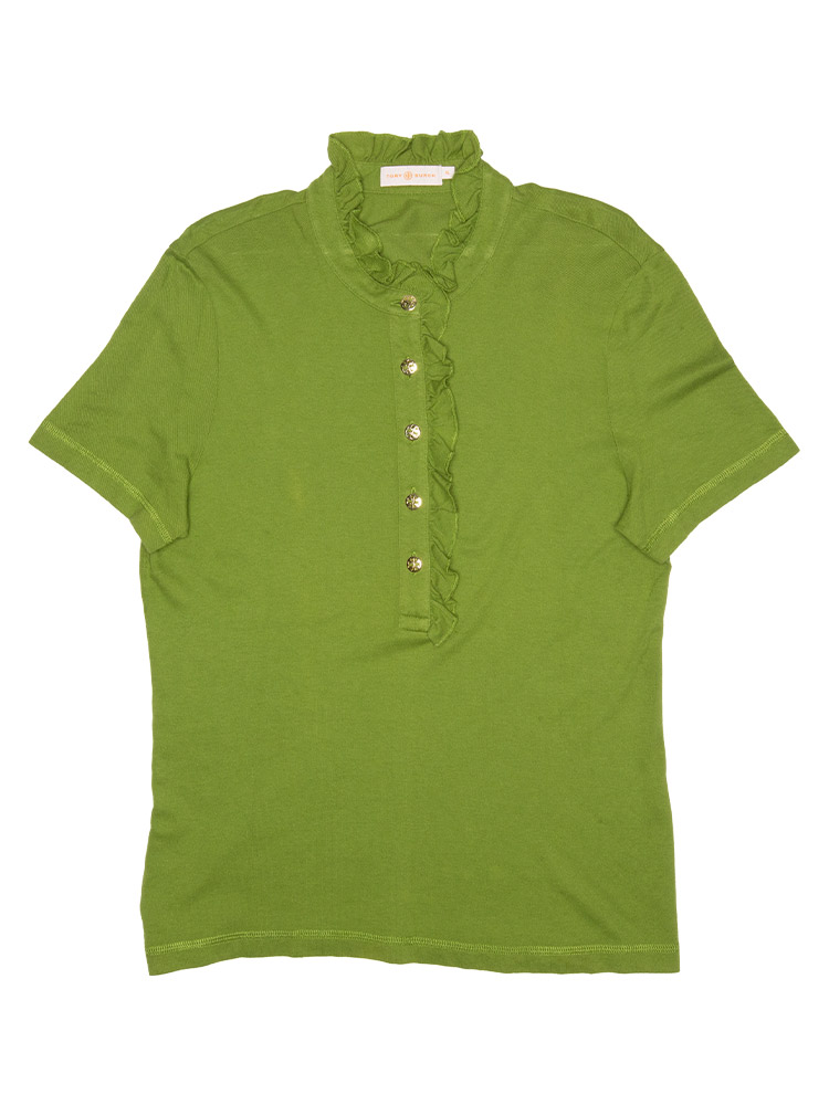 Lidia Ruffled Polo Shirt Lime Green Sz XL