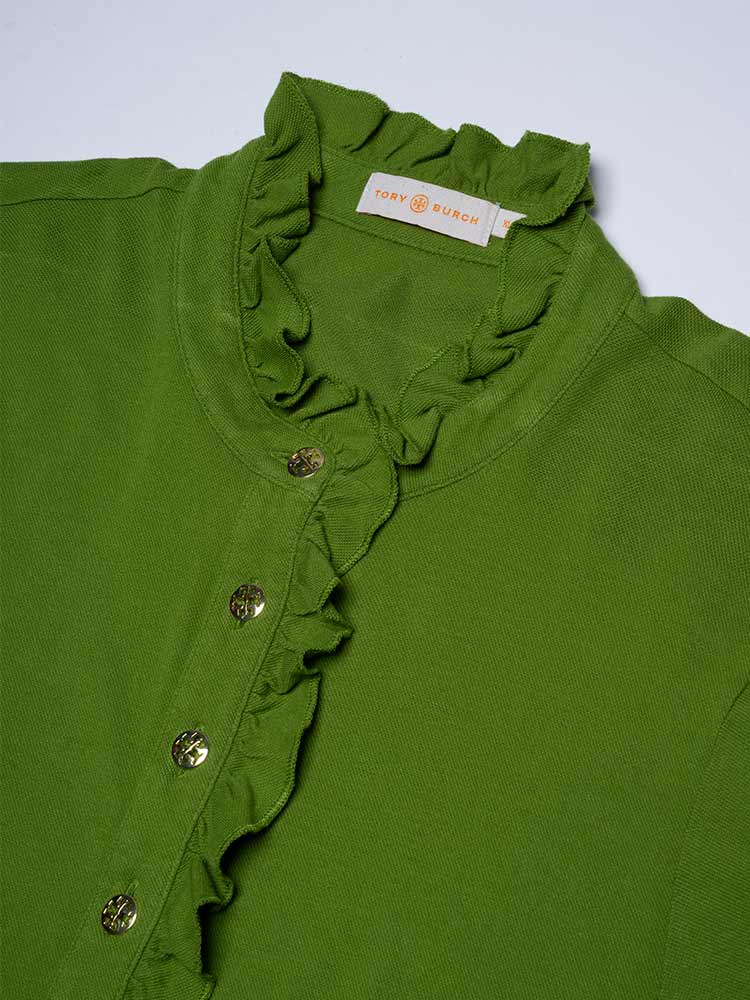 Lidia Ruffled Polo Shirt Lime Green Sz XL