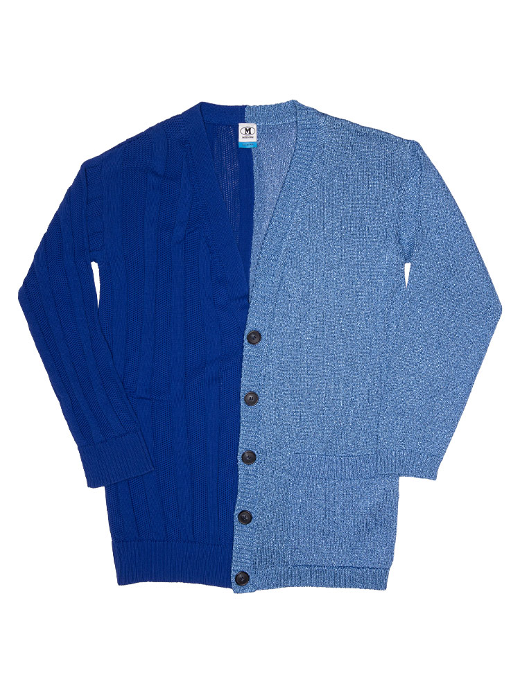 Cotton Viscose Bicolor Pleated Cardigan Blue Sz XS