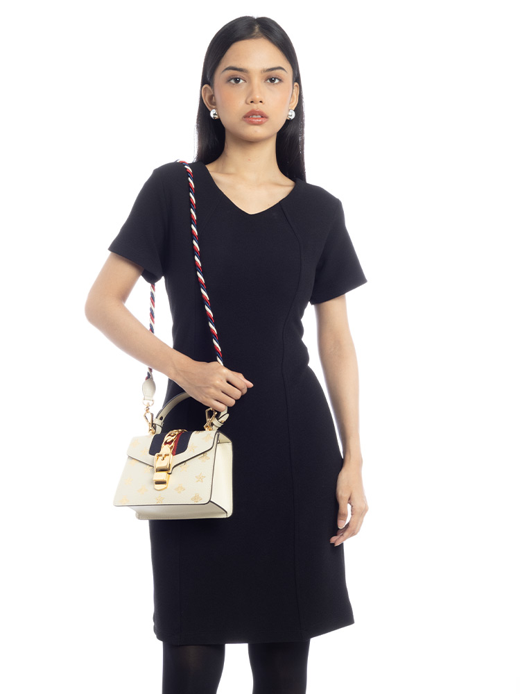Textured Calfskin Bee Star Sylvie Mini Top Handle Bag Mystic White