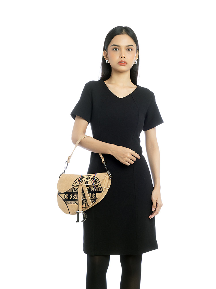 Jute Union Embroidered Saddle Bag Beige