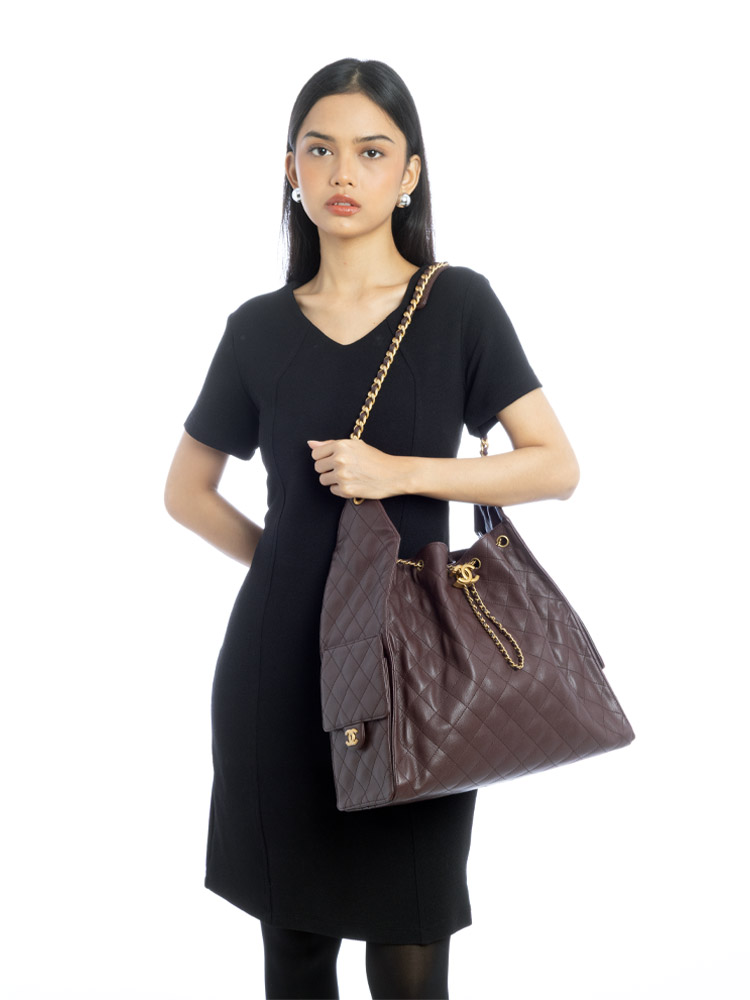 Caviar Chanel 25 Large Handbag Dark Brown
