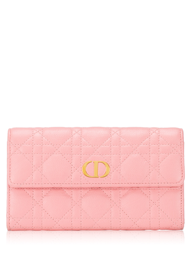 Supple Calfskin Cannage Caro Orchid Long Wallet Pink