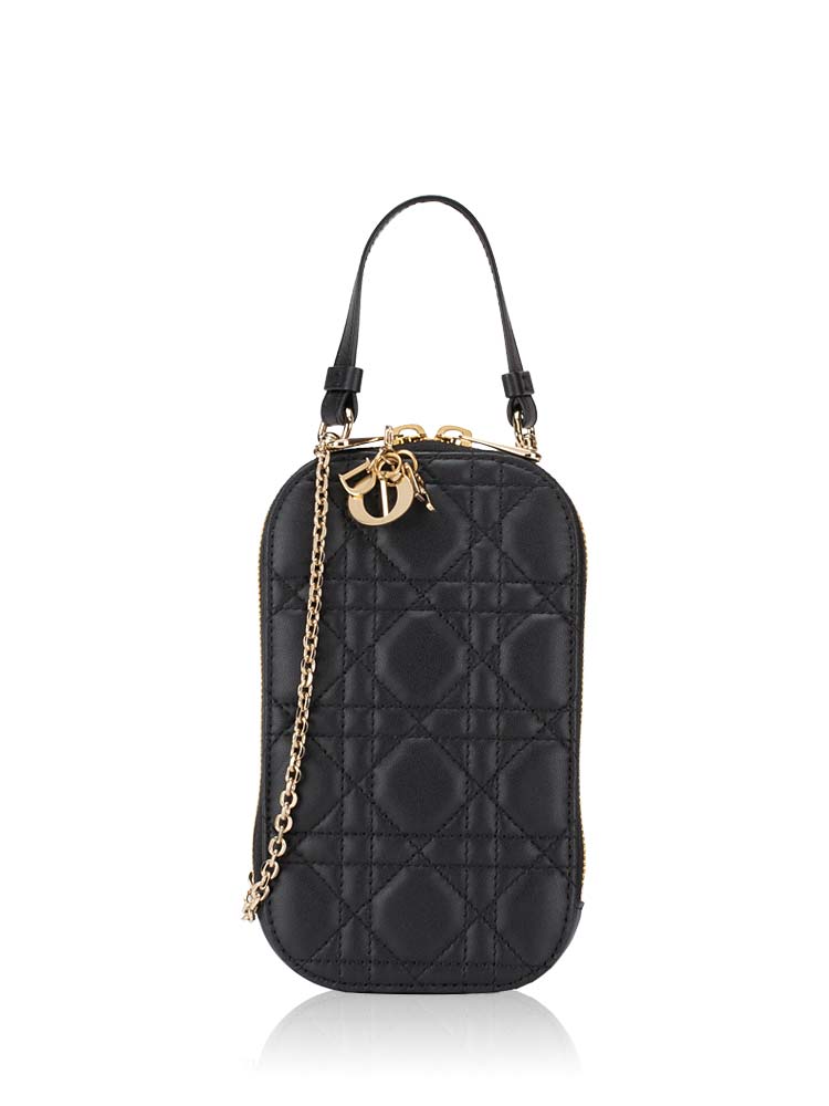 Lambskin Lady Dior Call'in Phone Crossbody Black