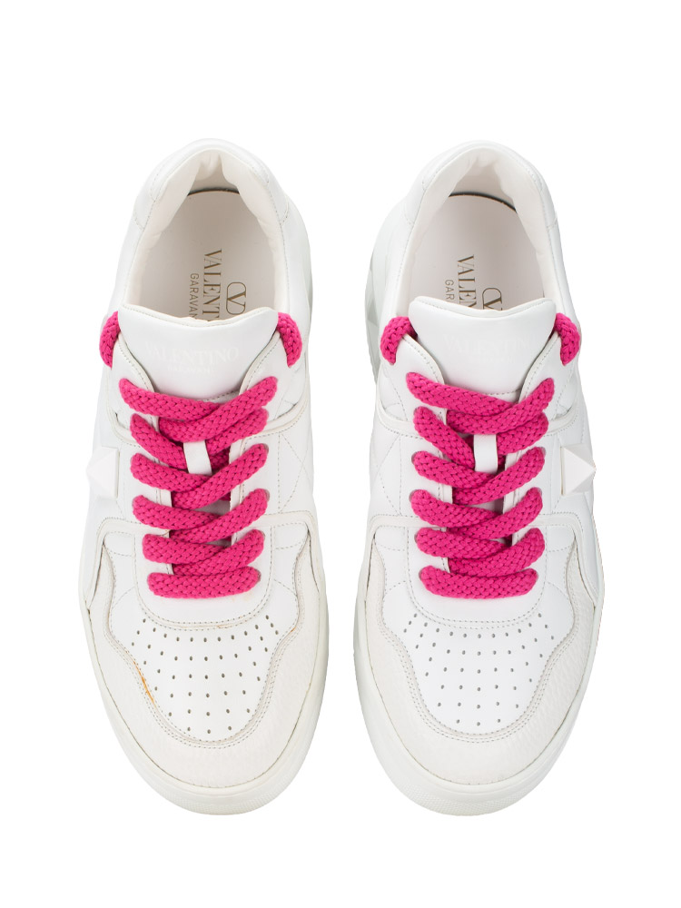 Calfskin One Stud XL Sneakers White Pink Sz 42