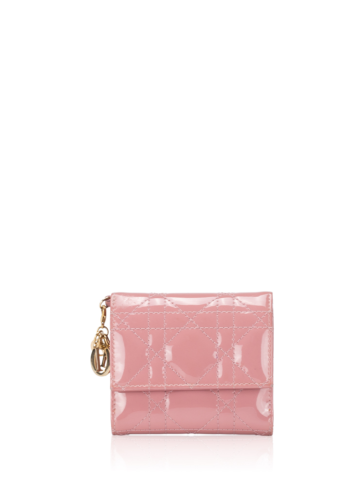 Patent Cannage Lady Dior Lotus Wallet Ethereal Pink
