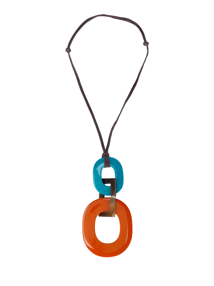 Lacquered Wood Buffalo Horn Kara Necklace Orange Turquoise Blue