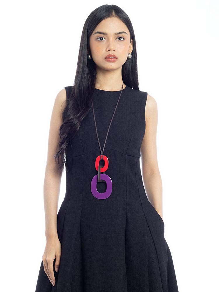 Lacquered Wood Buffalo Horn Kara Necklace Red Brown Purple