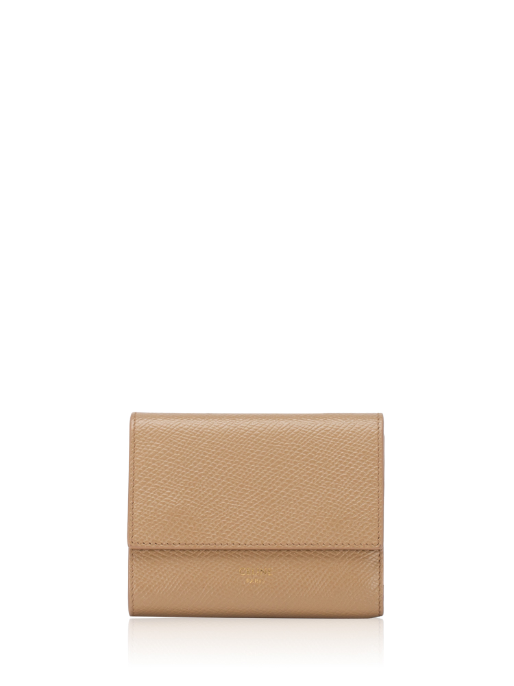 Grained Calfskin Small Tri-Fold Wallet Taupe