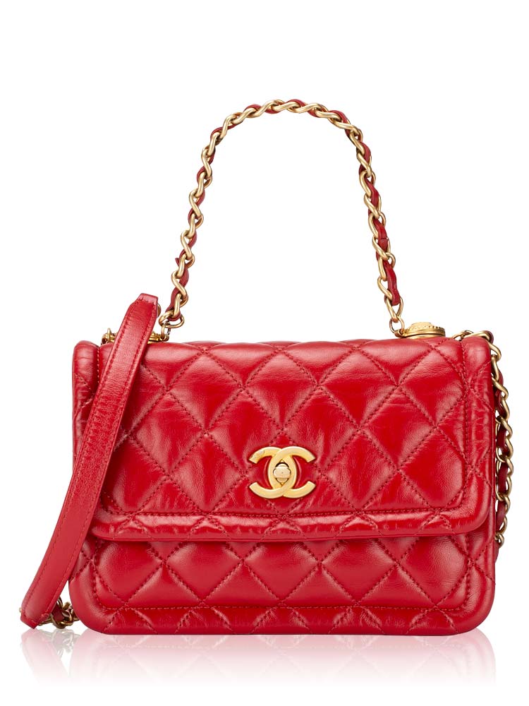 Lambskin CC Twist Your Buttons Small Flap Bag Red