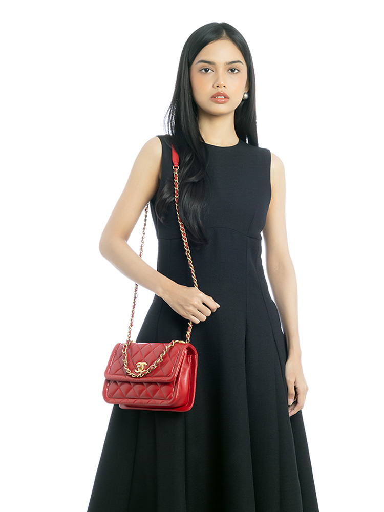 Lambskin CC Twist Your Buttons Small Flap Bag Red