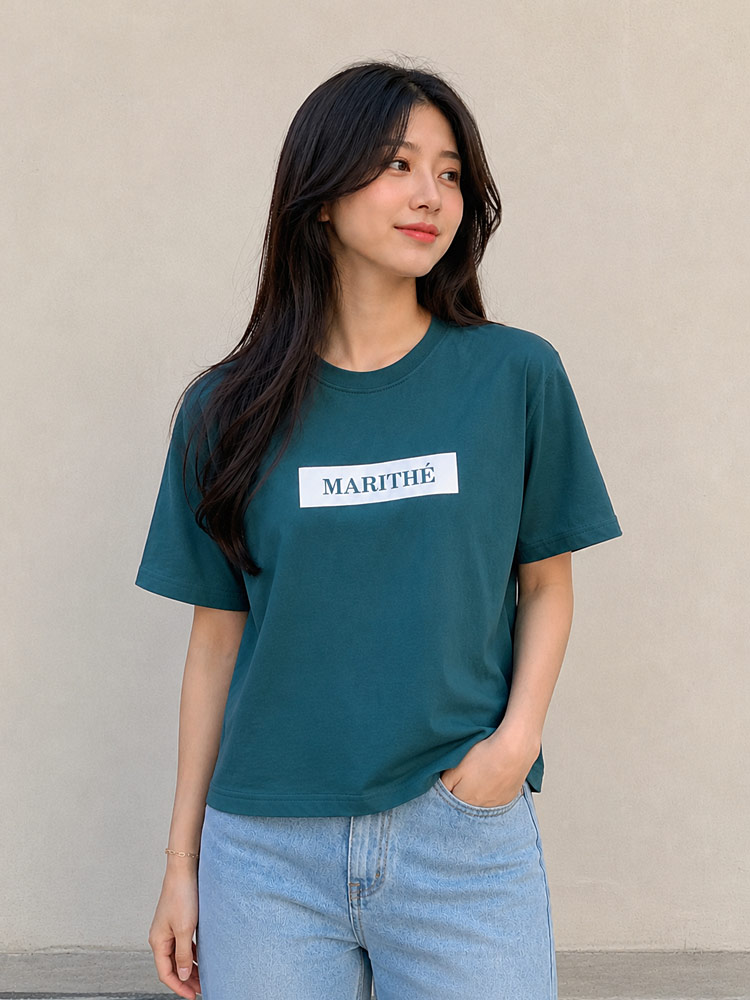 Classic Logo Box Tee Green Beige Sz M