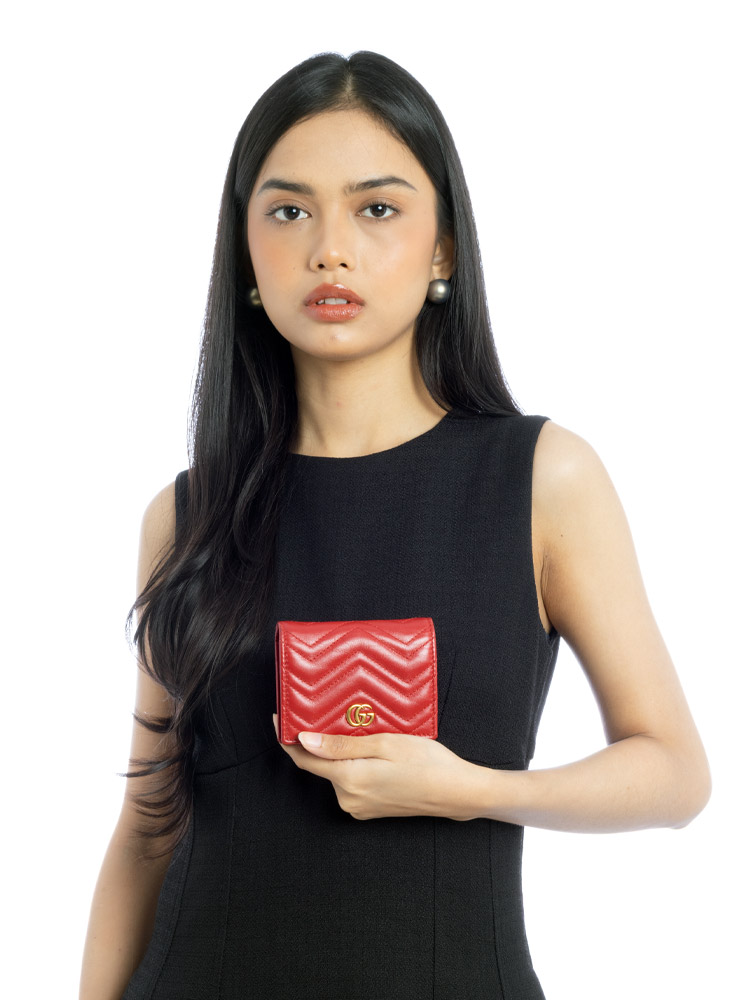 GG Marmont Matelasse Small Wallet Hibiscus Red
