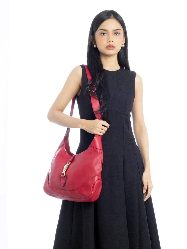 Calfskin Jackie Medium Hobo Red