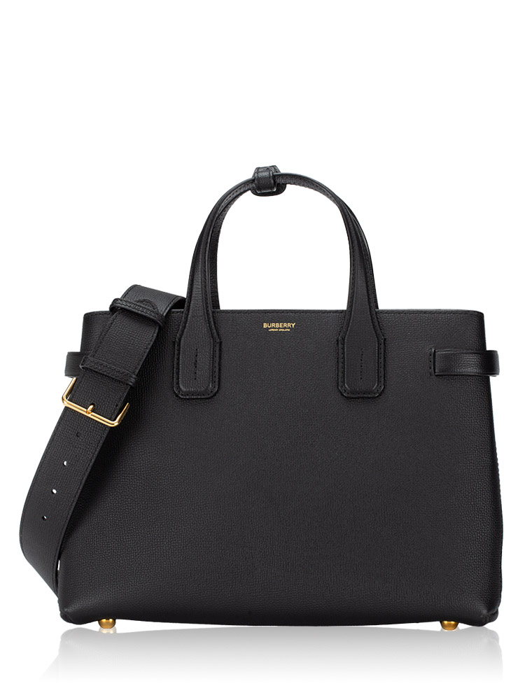 Grainy Calfskin House Check Banner Medium Tote Black