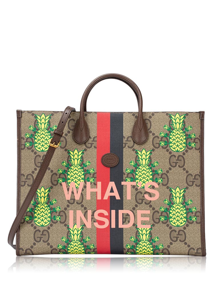 Maxi GG Supreme Pineapple Interlocking G Medium Tote Beige Ebony