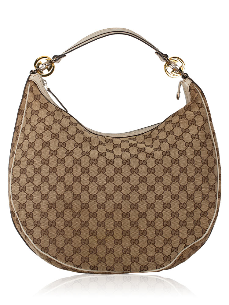 GG Canvas Twins Large Hobo Beige Ivory