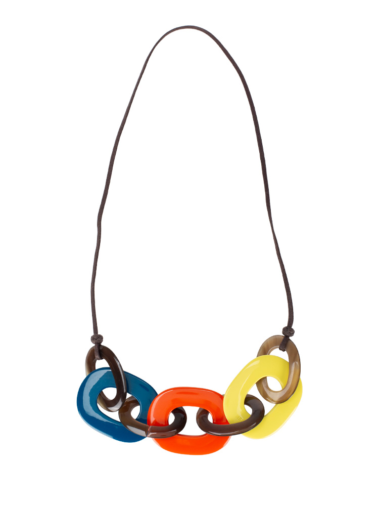 Lacquered Wood Buffalo Horn Karamba Necklace Multicolor