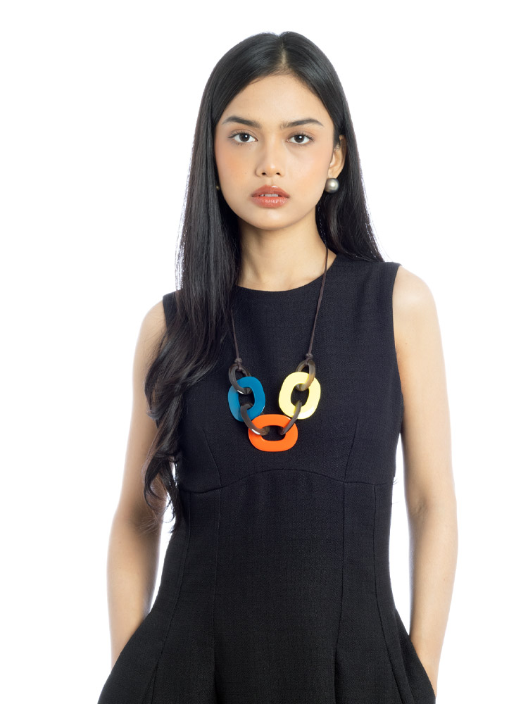 Lacquered Wood Buffalo Horn Karamba Necklace Multicolor
