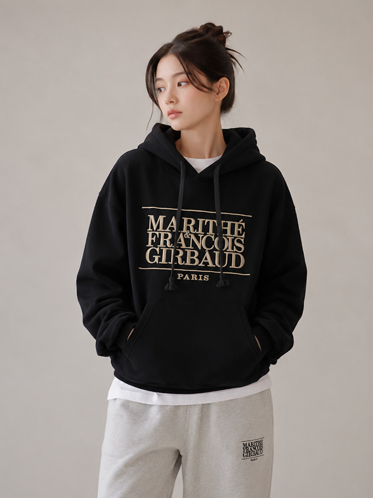 Classic Logo Embroidery Hoodie Black Beige Sz M