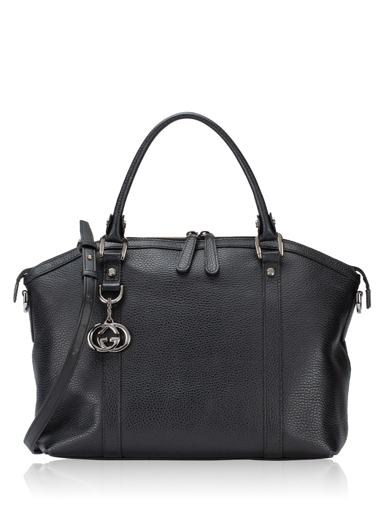 Dollar Calfskin GG Charm Medium Dome Satchel Black