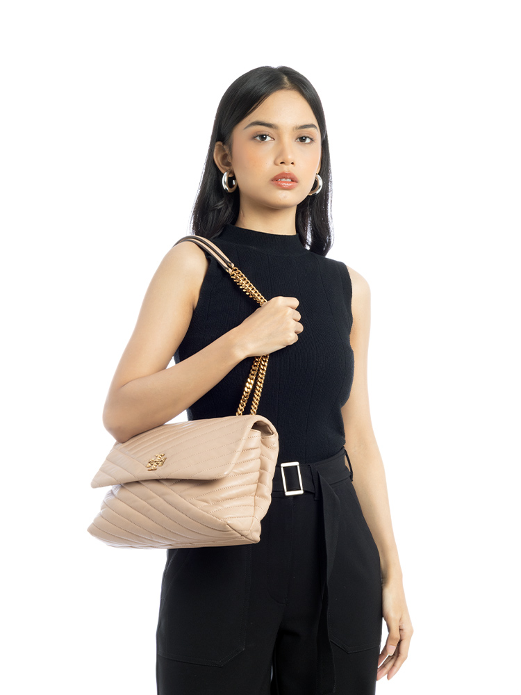 Kira Chevron Convertible Shoulder Bag Devon Sand