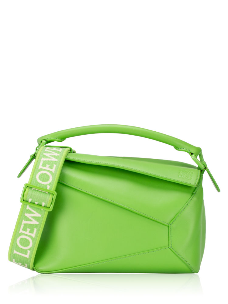 Satin Calfskin Monochrome Small Puzzle Edge Pea Green