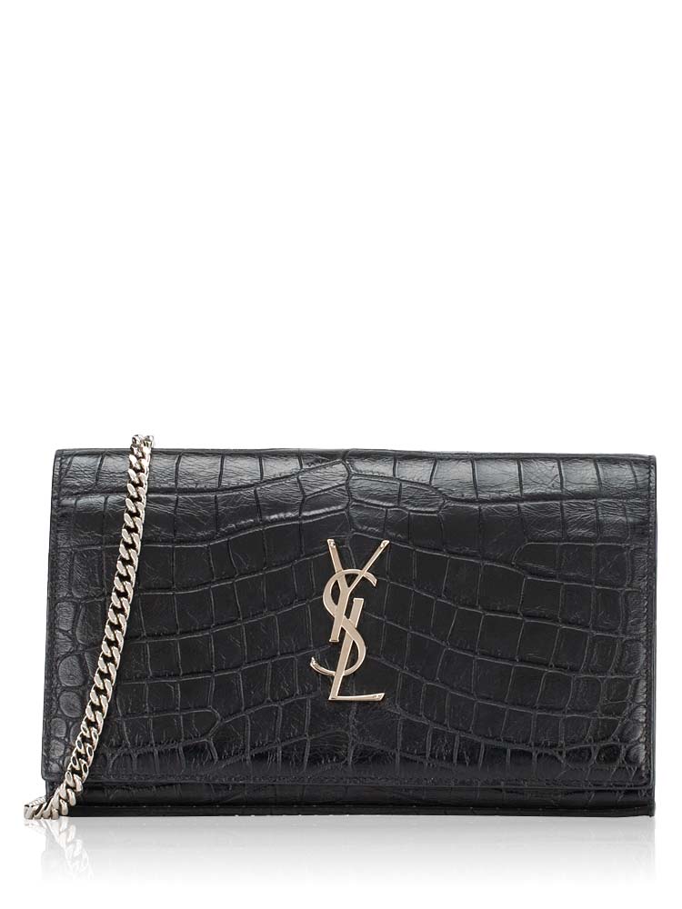 Croc Embossed Kate Chain Wallet Black