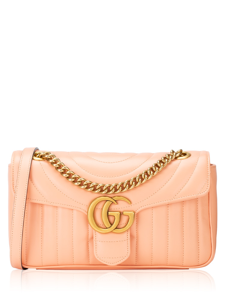 Calfskin GG Marmont Matelasse Small Shoulder Bag Peach