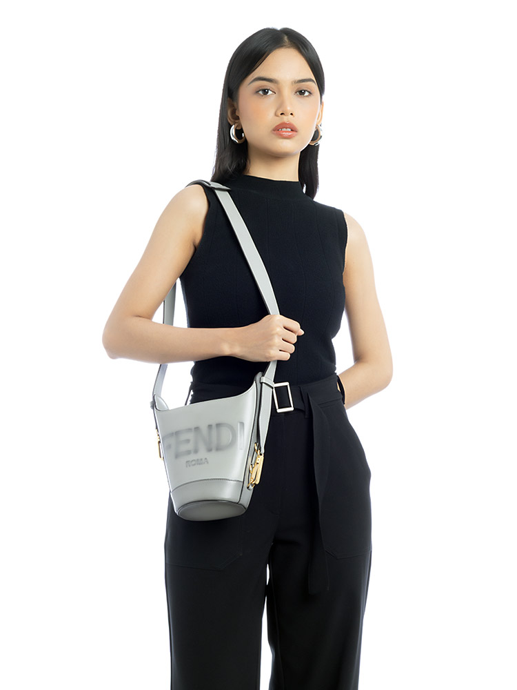 Calfskin Logo Bouquet Shoulder Bag Grey