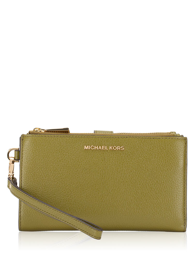 Jet Set Leather Double Zip Wristlet Pistachio