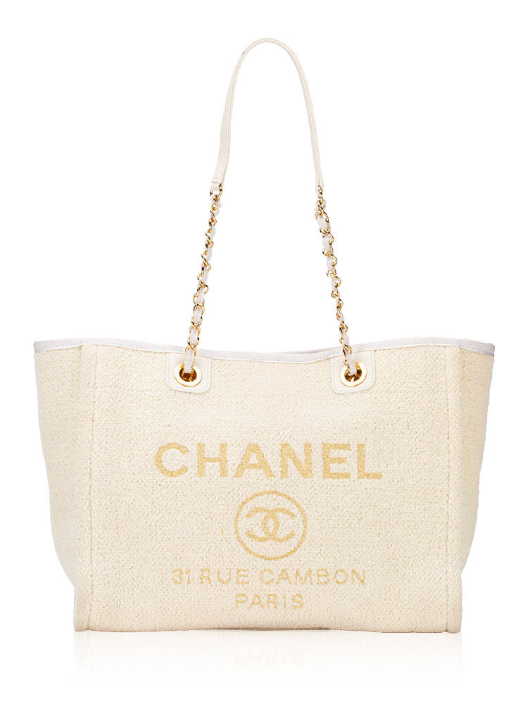 Lurex Boucle Deauville Small Tote White