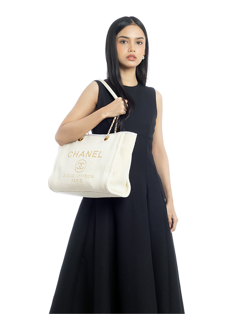 Lurex Boucle Deauville Small Tote White