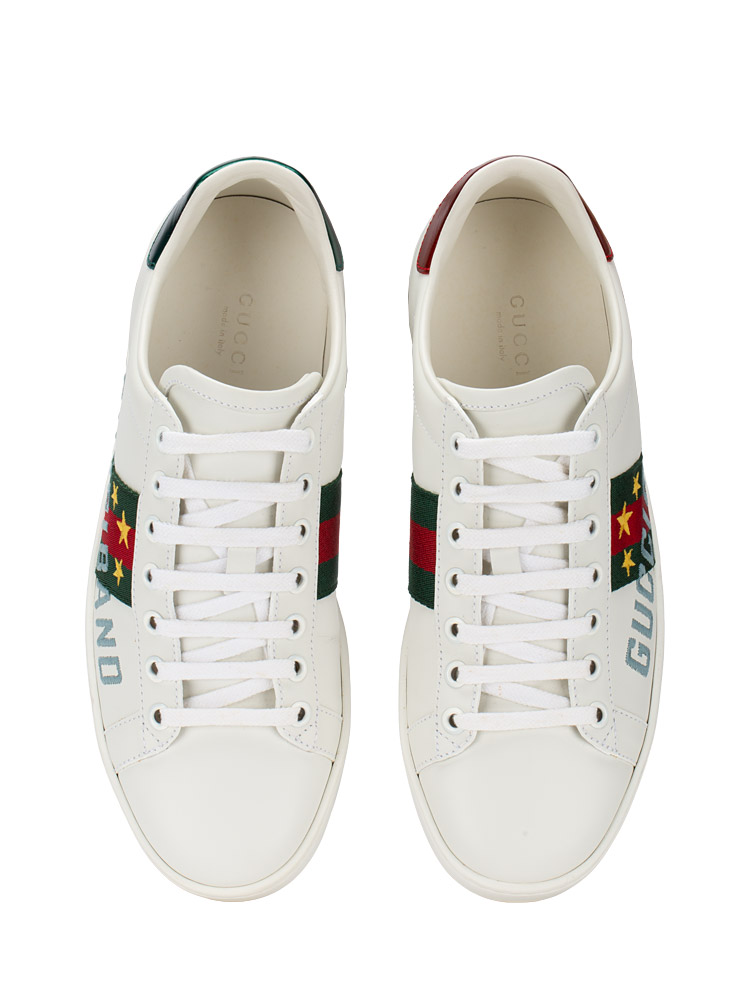 Calfskin Gucci Band Ace Sneakers White Green Sz 36.5