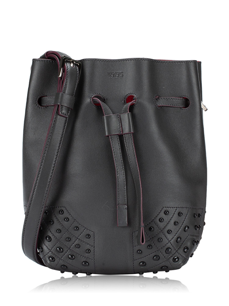 Smooth Calfskin Wave Small Bucket Bag Dark Grey