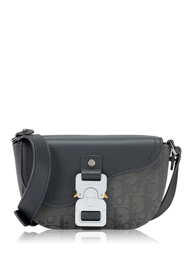 Oblique Saddle Mini Messenger with Flap Grey