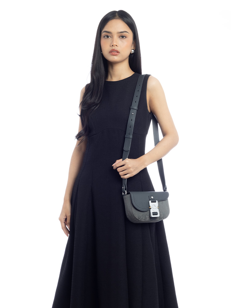 Oblique Saddle Mini Messenger with Flap Grey